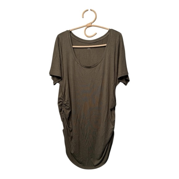 Lane Bryant Olive Military Green Fitted Side Ruched Tee Scoop Neck Size 18/20 - Picture 1 of 16